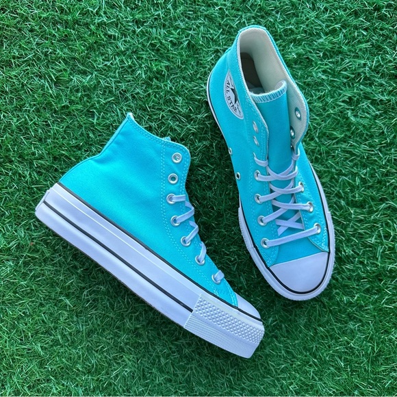 💝Converse Chuck Taylor All Star Ctas Lift Hi Triple Cyan - Picture 11 of 12